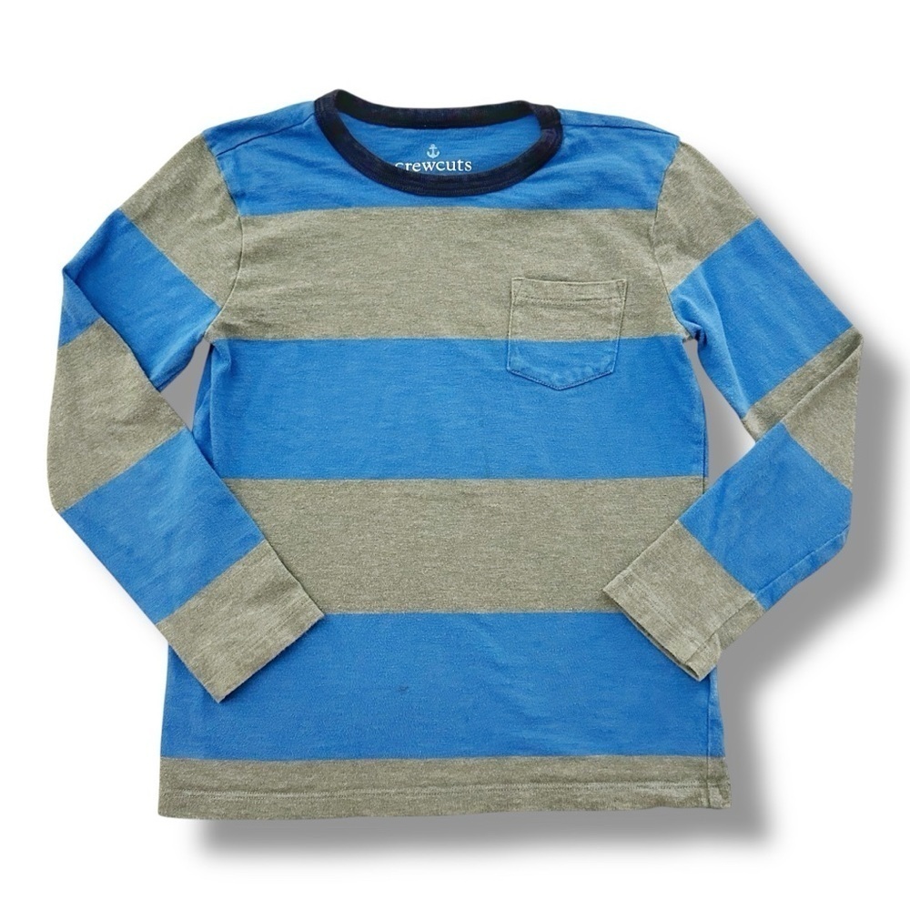 Crewcuts | Wide Stripe Long Sleeve Tee (S) 💙🩶💙
